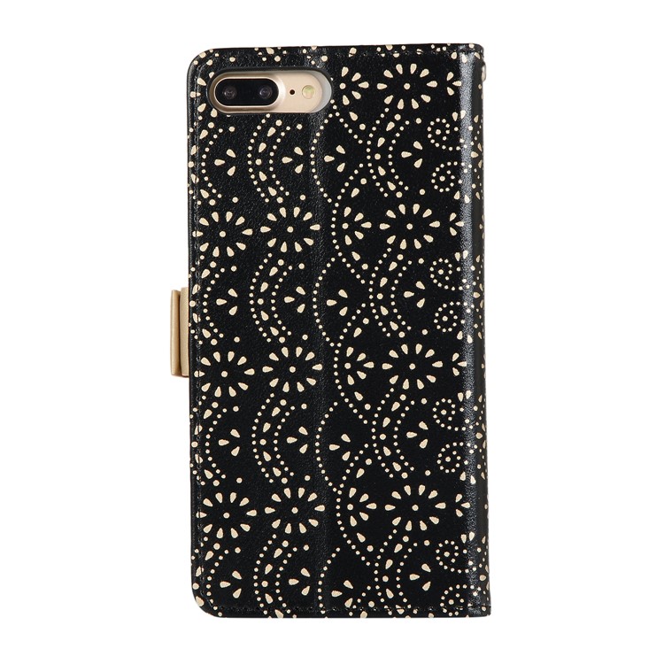 Lace Flower Pattern Zipper Pocket Leather Phone Cover Wallet for iPhone 7 Plus/8 Plus - Black-2