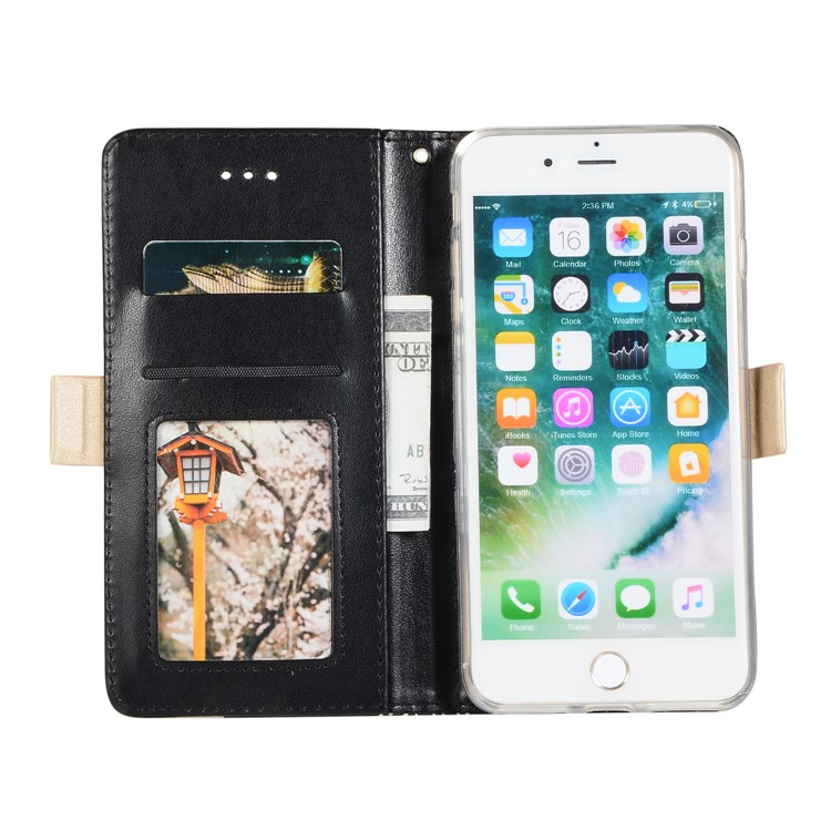 Lace Flower Pattern Zipper Pocket Leather Phone Cover Wallet for iPhone 7 Plus/8 Plus - Black-4