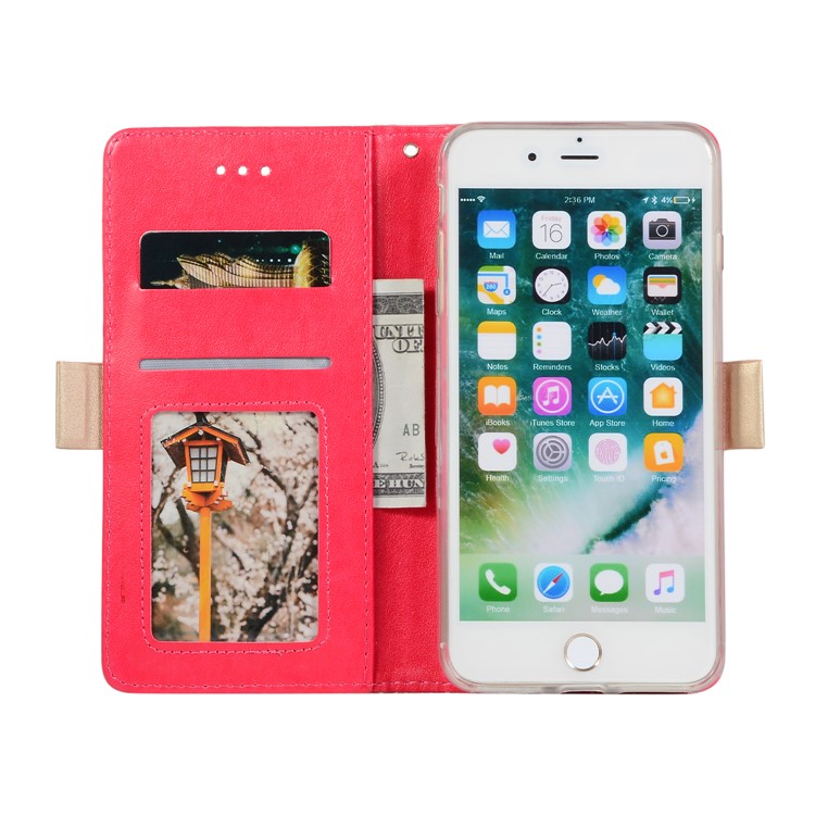 Lace Flower Pattern Zipper Pocket Leather Phone Cover Wallet for iPhone 7 Plus/8 Plus - Rose-3