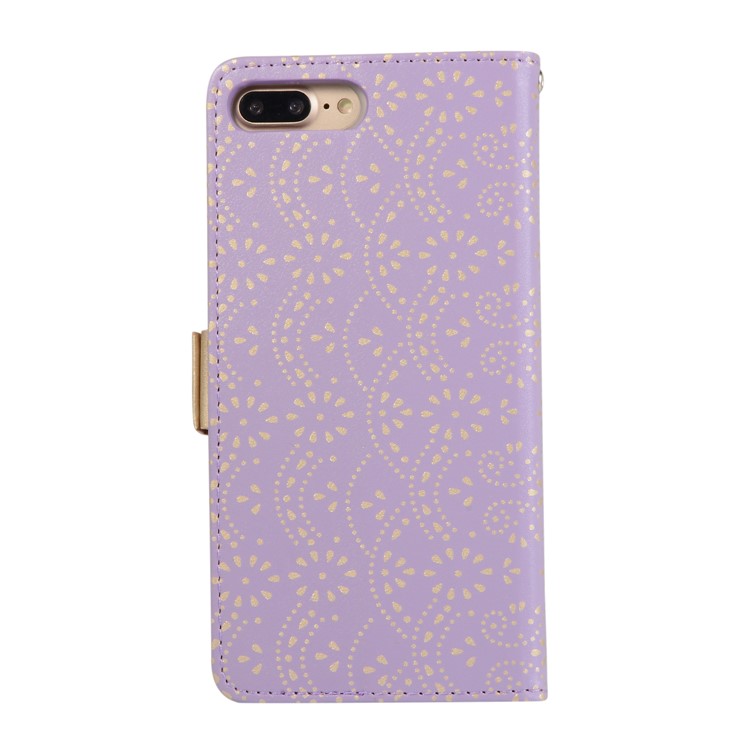Lace Flower Pattern Zipper Pocket Leather Phone Cover Wallet for iPhone 7 Plus/8 Plus - Purple-2