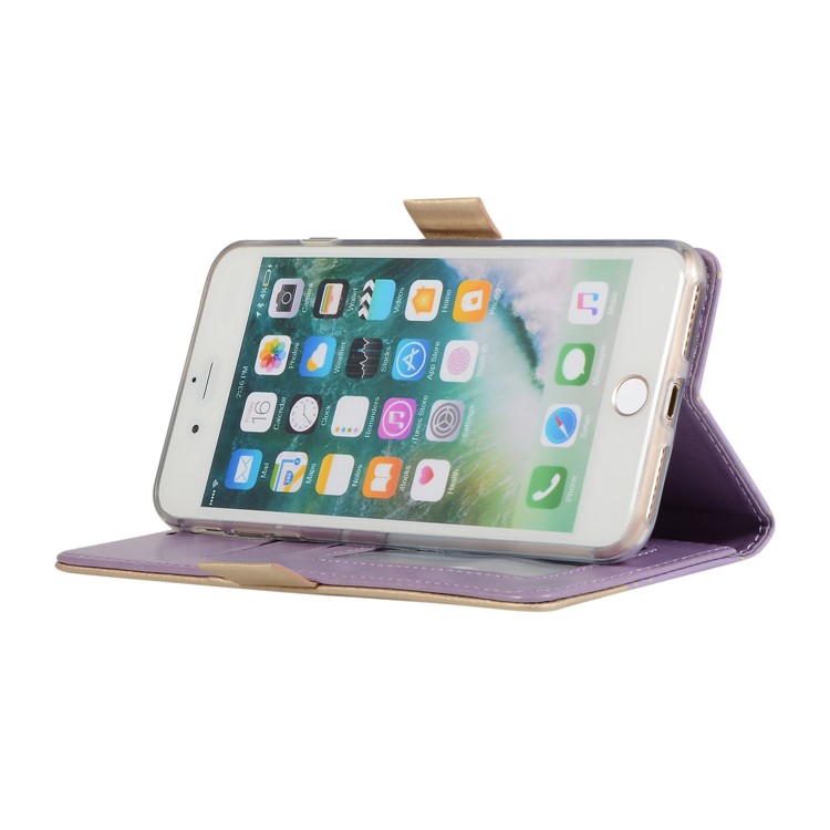 Lace Flower Pattern Zipper Pocket Leather Phone Cover Wallet for iPhone 7 Plus/8 Plus - Purple-3