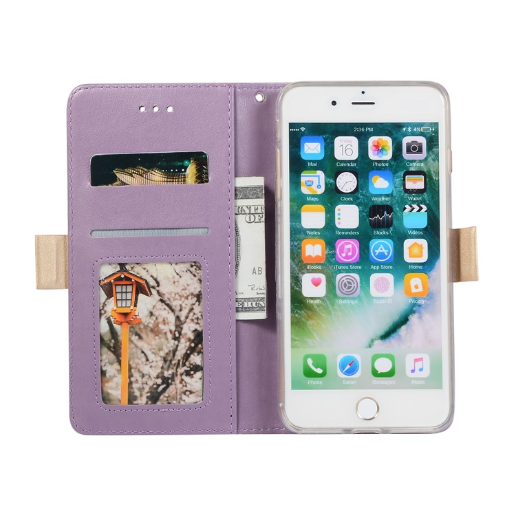 Lace Flower Pattern Zipper Pocket Leather Phone Cover Wallet for iPhone 7 Plus/8 Plus - Purple-4
