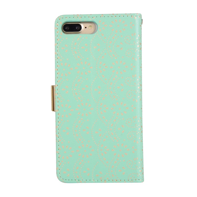 Lace Flower Pattern Zipper Pocket Leather Phone Cover Wallet for iPhone 7 Plus/8 Plus - Green-2