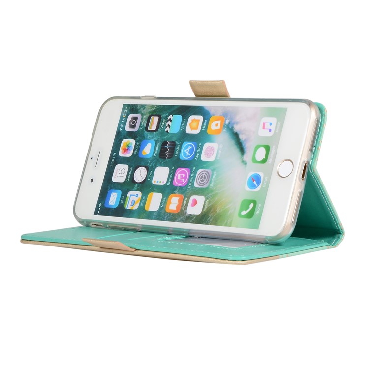 Lace Flower Pattern Zipper Pocket Leather Phone Cover Wallet for iPhone 7 Plus/8 Plus - Green-3
