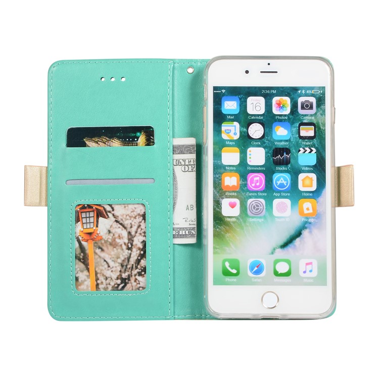 Lace Flower Pattern Zipper Pocket Leather Phone Cover Wallet for iPhone 7 Plus/8 Plus - Green-4