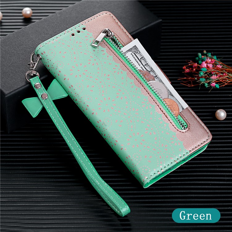 Lace Flower Pattern Zipper Pocket Leather Phone Cover Wallet for iPhone 7 Plus/8 Plus - Green-6