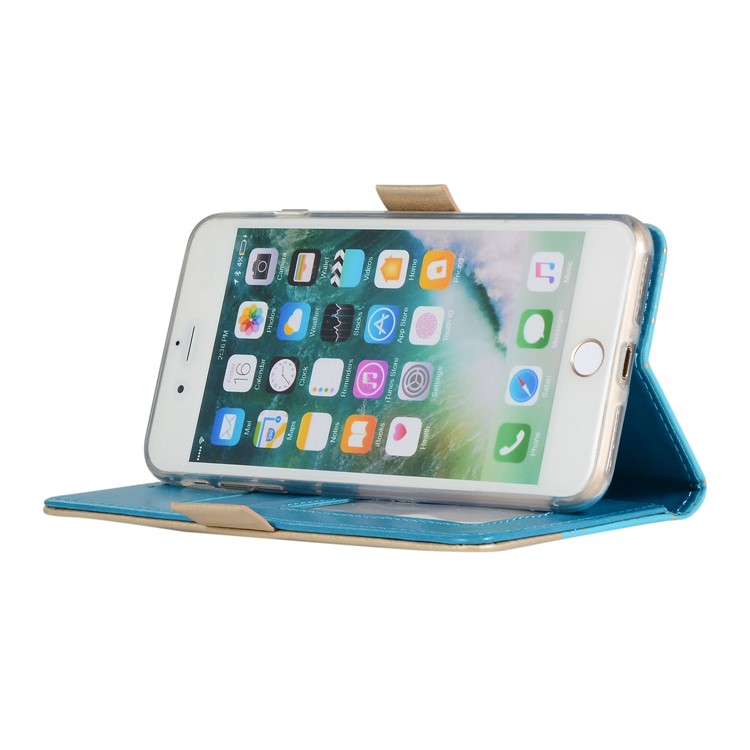 Lace Flower Pattern Zipper Pocket Leather Phone Cover Wallet for iPhone 7 Plus/8 Plus - Blue-2