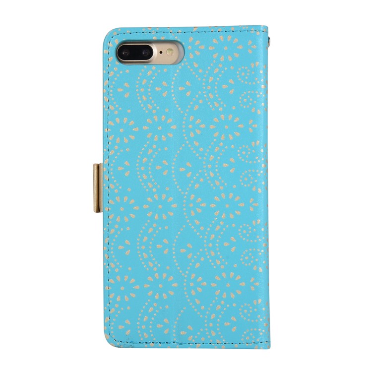 Lace Flower Pattern Zipper Pocket Leather Phone Cover Wallet for iPhone 7 Plus/8 Plus - Blue-3