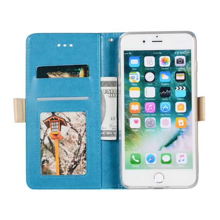 Lace Flower Pattern Zipper Pocket Leather Phone Cover Wallet for iPhone 7 Plus/8 Plus - Blue-5