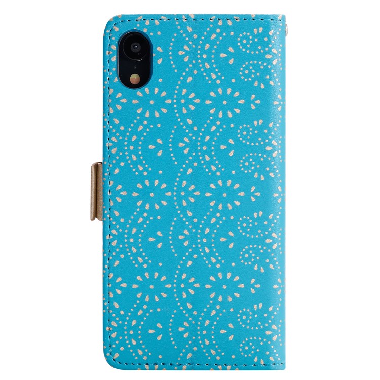 Lace Flower Zipper Leather Wallet Phone Cover for iPhone XR - Blue-2