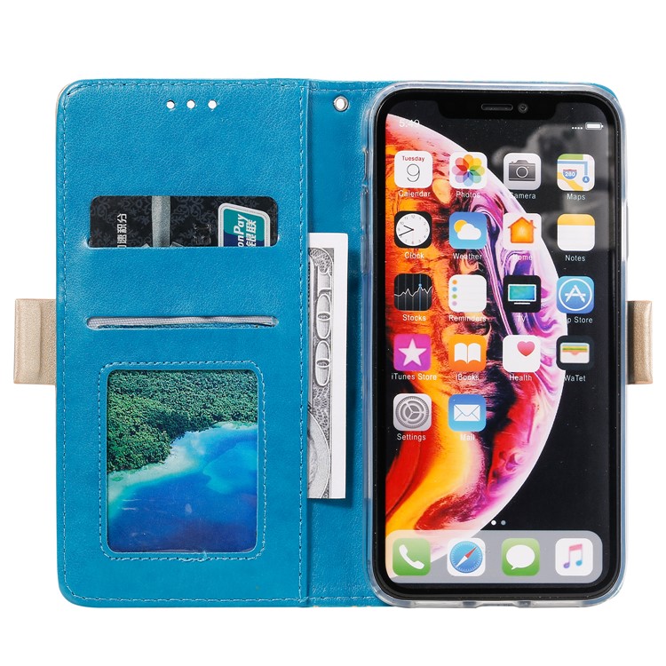 Lace Flower Zipper Leather Wallet Phone Cover for iPhone XR - Blue-3