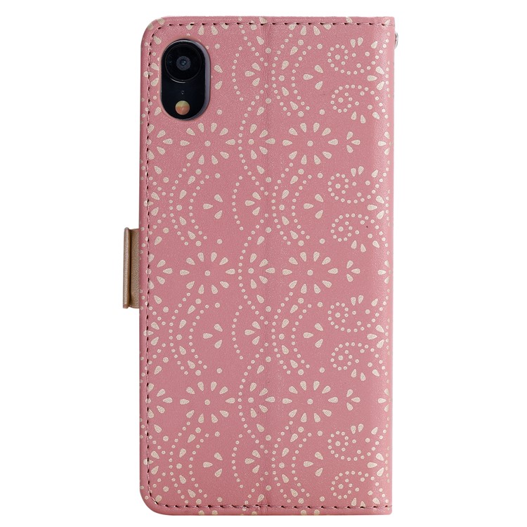 Lace Flower Zipper Leather Wallet Phone Cover for iPhone XR - Rose Gold-2
