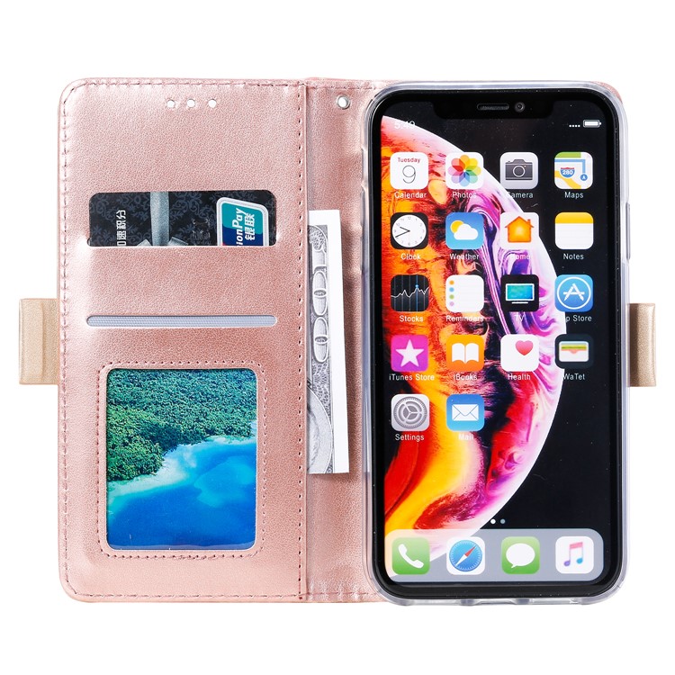 Lace Flower Zipper Leather Wallet Phone Cover for iPhone XR - Rose Gold-3