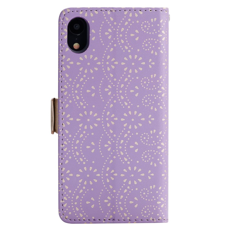 Lace Flower Zipper Leather Wallet Phone Cover for iPhone XR - Purple-2