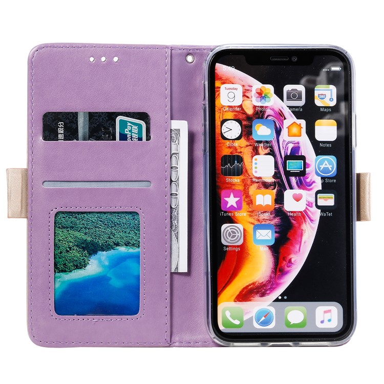 Lace Flower Zipper Leather Wallet Phone Cover for iPhone XR - Purple-3