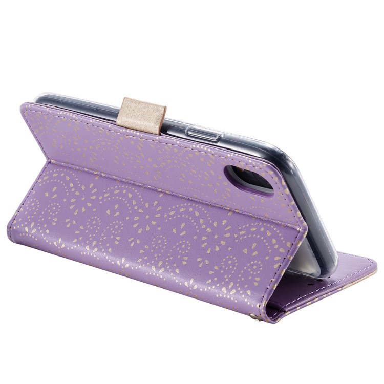 Lace Flower Zipper Leather Wallet Phone Cover for iPhone XR - Purple-4