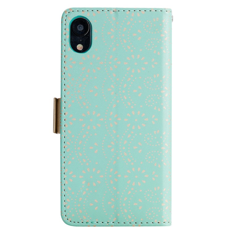 Tampa do Telefone da Carteira de Couro Com Zíper de Flores de Renda Para Iphone XR - Verde