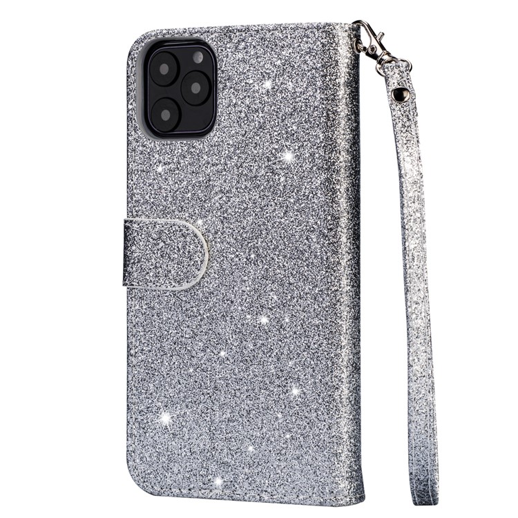 Flash Powder Zippered Stand Leather Wallet Cover with Strap for iPhone 11 Pro Max 6.5-inch (2019) - Silver-3