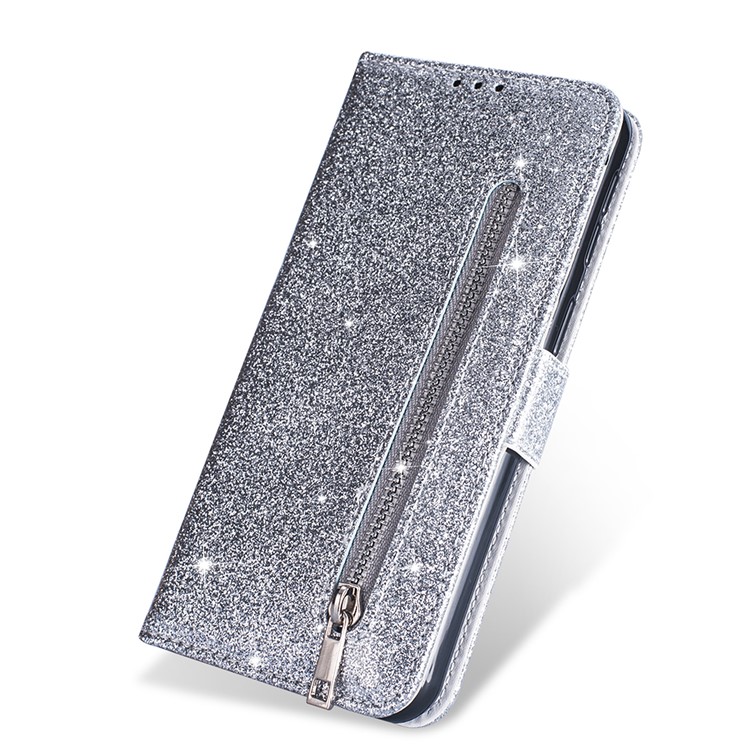 Flash Powder Zippered Stand Leather Wallet Cover with Strap for iPhone 11 Pro Max 6.5-inch (2019) - Silver-6