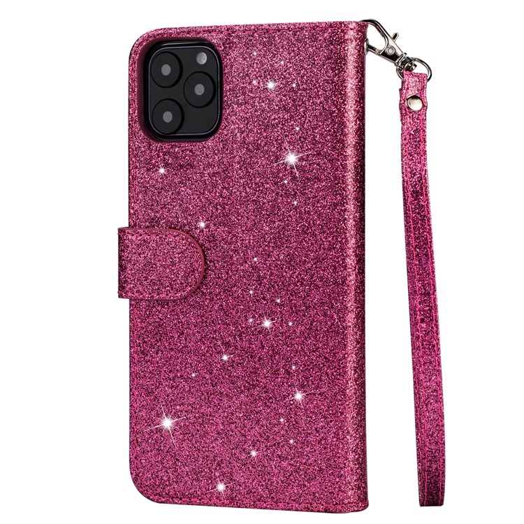 Flash Powder Zippered Stand Leather Wallet Cover with Strap for iPhone 11 Pro Max 6.5-inch (2019) - Deep Pink-3