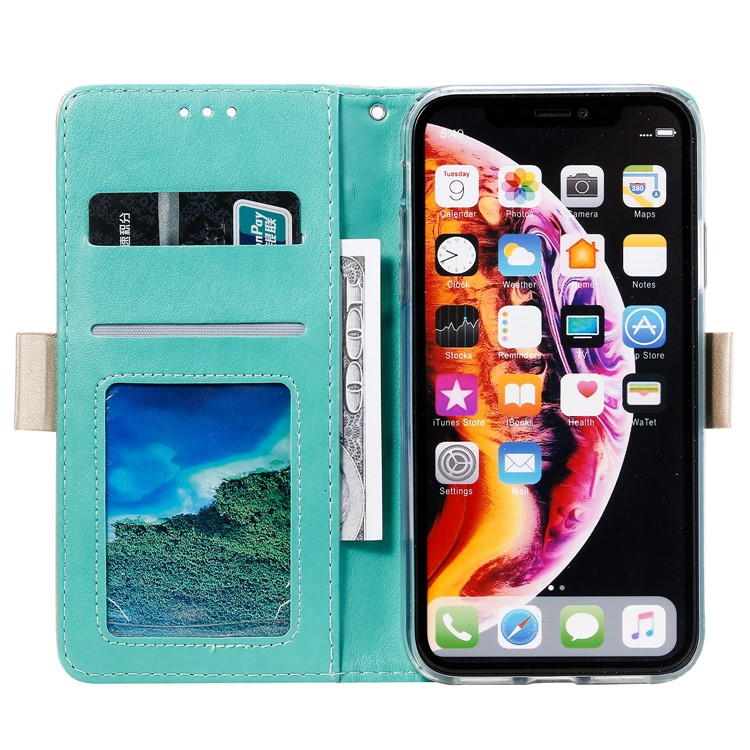 Lace Flower Zipper Pocket Leather Wallet Phone Case for iPhone XS Max - Green-3