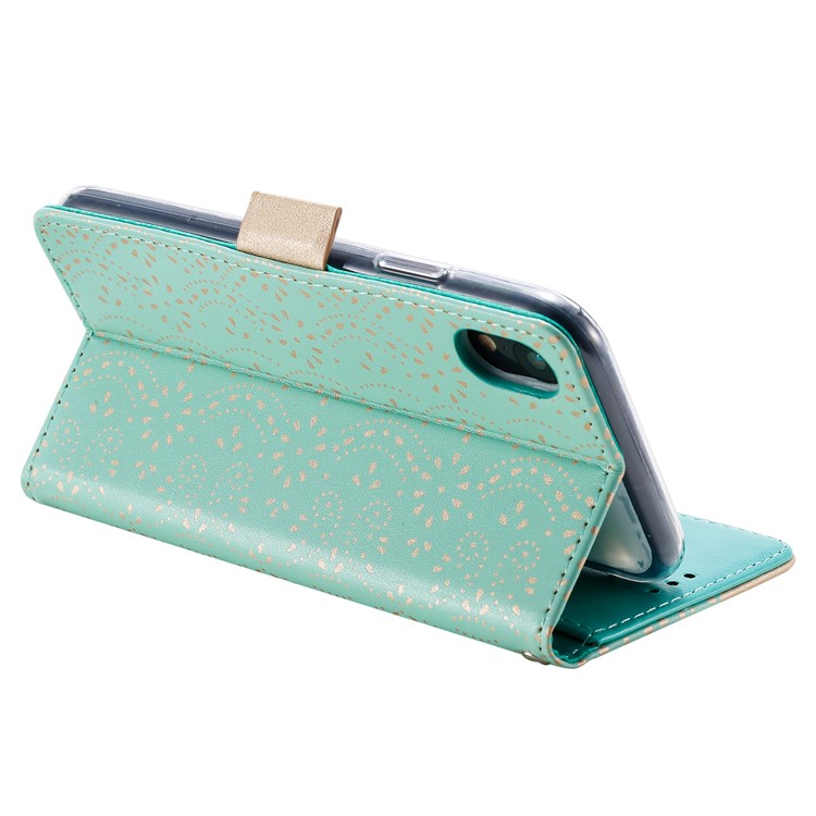 Lace Flower Zipper Pocket Leather Wallet Phone Case for iPhone XS Max - Green-4