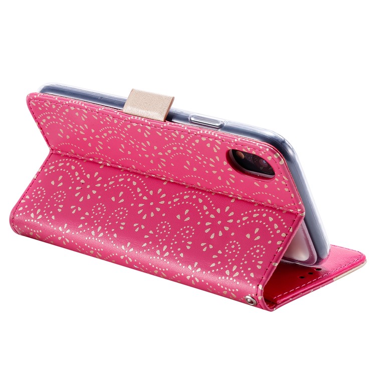 Lace Flower Zipper Pocket Leather Wallet Phone Case for iPhone XS Max - Rose-4