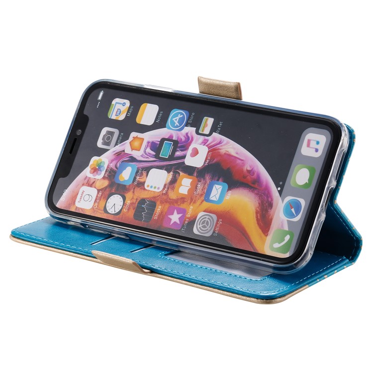 Coque De Téléphone Portable En Cuir De Poche De Fleur De La Dentelle Pour IPhone XS Max - Bleu-5