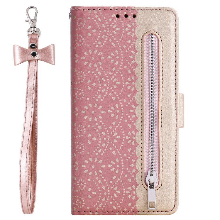 Custodia Con Portafoglio In Pelle Con Cerniera Con Cerniera In Pizzo Per IPhone XS Max - Oro Rosa