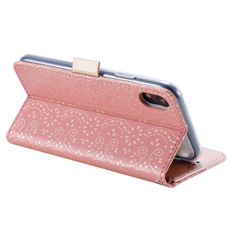 Lace Flower Zipper Pocket Leather Wallet Phone Case for iPhone XS Max - Rose Gold-4