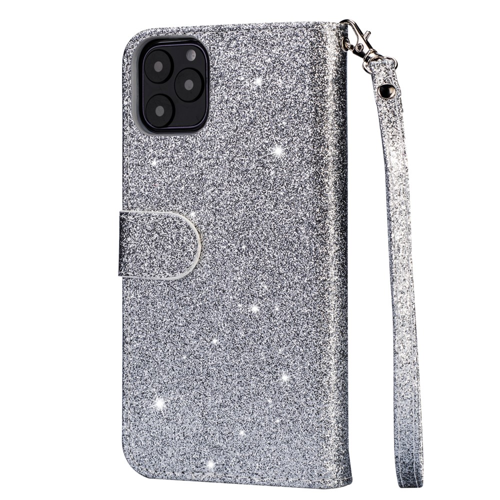 Flash Powder Zippered Stand Leather Wallet Cover with Strap for iPhone 11 6.1-inch (2019) - Silver-3