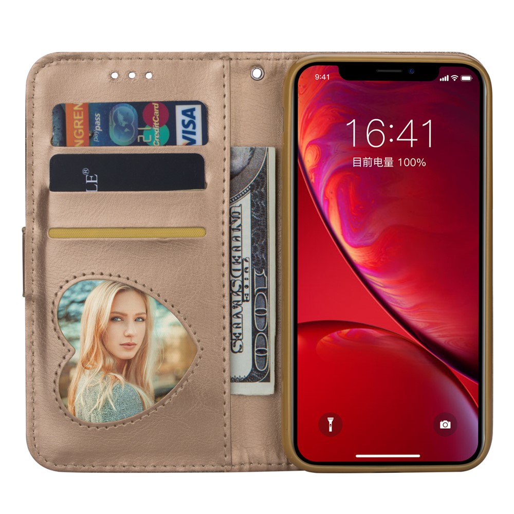 Flash em pó Com Zíper Com Tampa da Carteira de Couro Com Cinta Para Iphone 11 6,1 Polegadas (2019) - Ouro-4