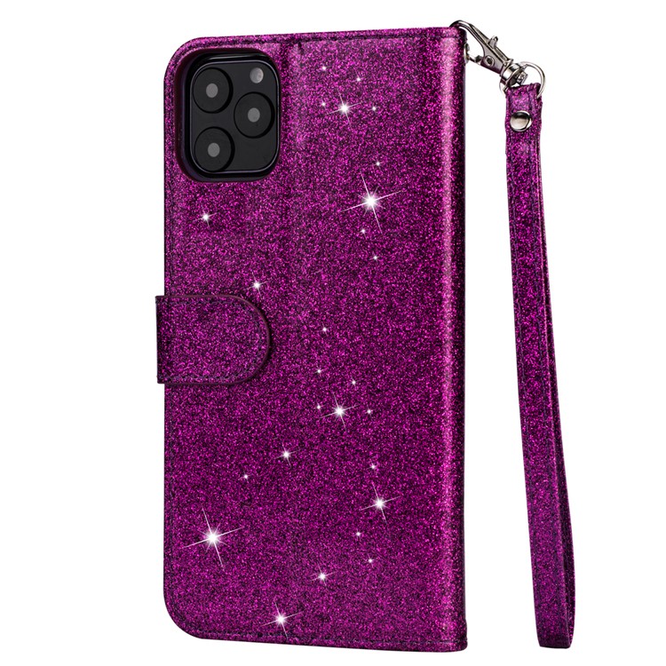 Flash Powder Zippered Stand Leather Wallet Cover with Strap for iPhone 11 6.1-inch (2019) - Purple-3
