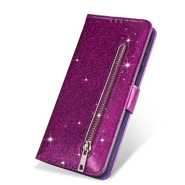 Flash Powder Zippered Stand Leather Wallet Cover with Strap for iPhone 11 6.1-inch (2019) - Purple-6