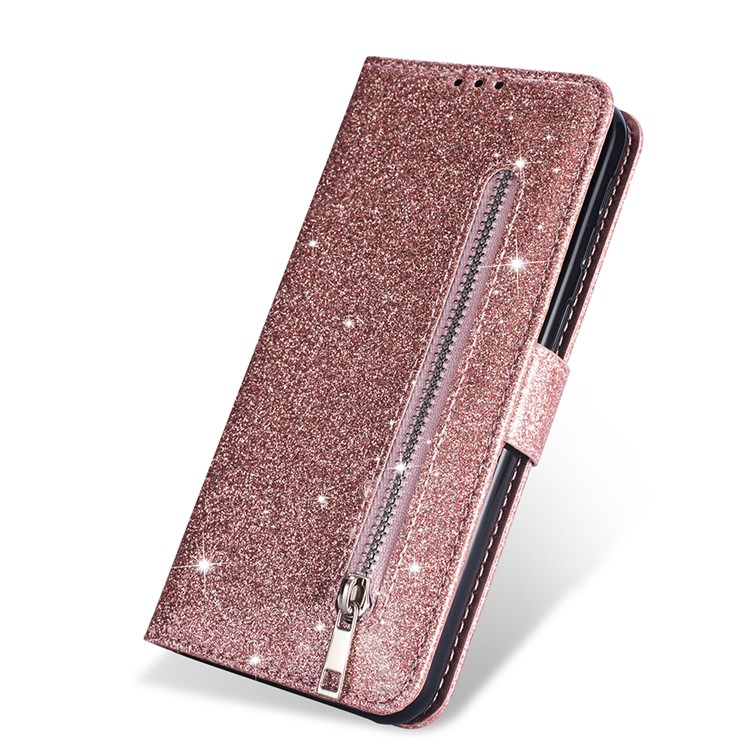 Flash Powder Zipper Pocket Wallet Flip Leather Phone Cover with Strap for iPhone 11 Pro 5.8 inch (2019) - Rose Gold-6