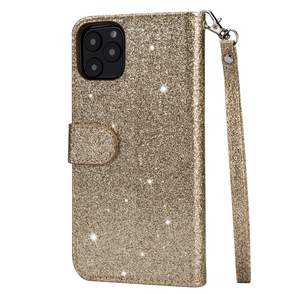 Flash Powder Zipper Pocket Wallet Flip Leather Phone Cover with Strap for iPhone 11 Pro 5.8 inch (2019) - Gold-3