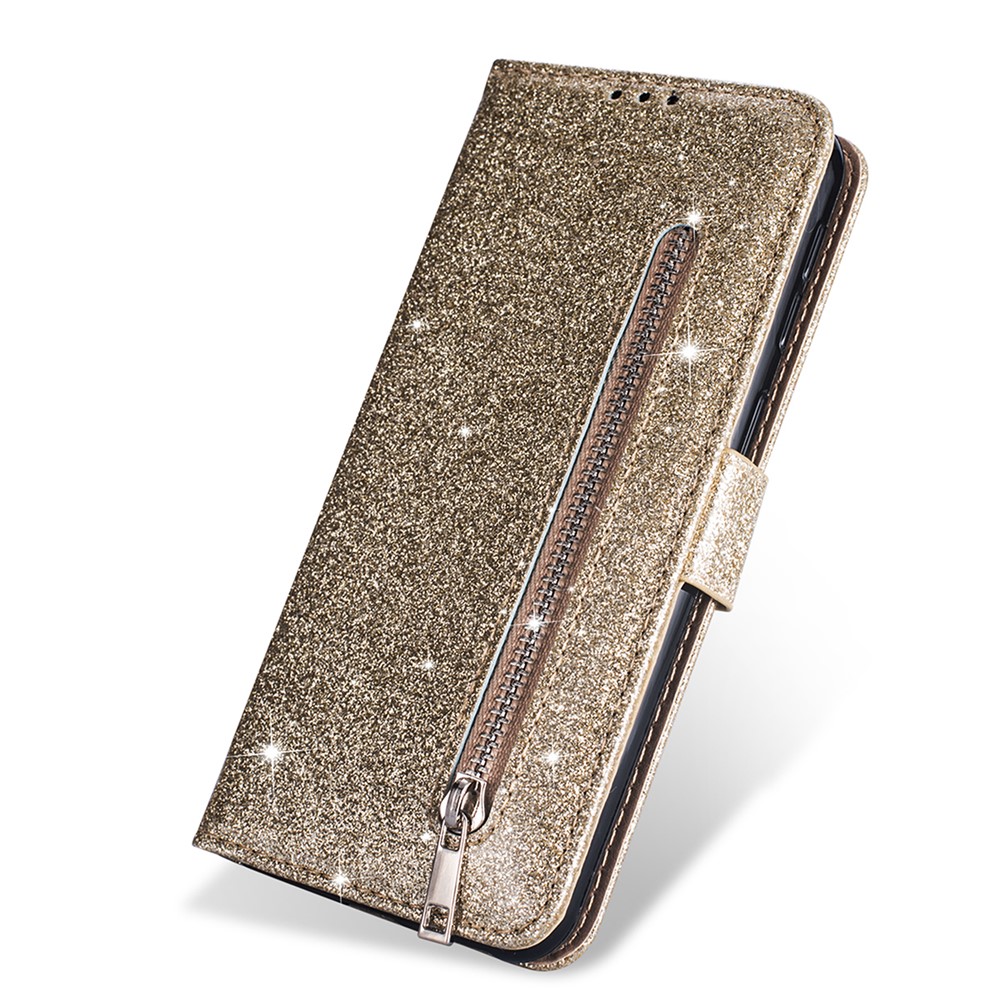 Flash Powder Zipper Pocket Wallet Flip Leather Phone Cover with Strap for iPhone 11 Pro 5.8 inch (2019) - Gold-6