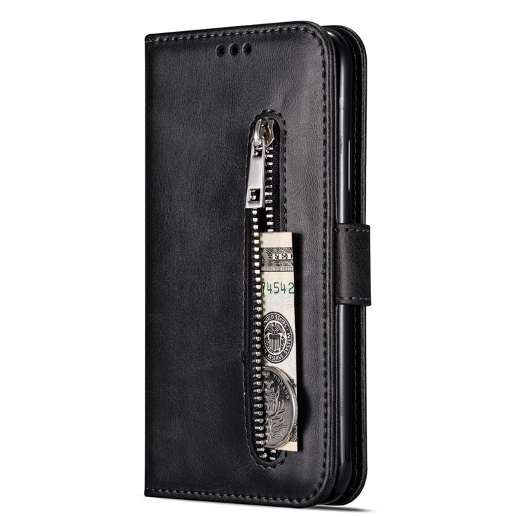 Case de Billetera de Cuero de Bolsillo Zipper Para Iphone 11 Pro Max 6.5 Pulgadas (2019) - Negro