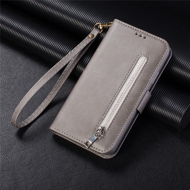 Case de Billetera de Cuero de Bolsillo Zipper Para Iphone 11 Pro Max 6.5 Pulgadas (2019) - Gris