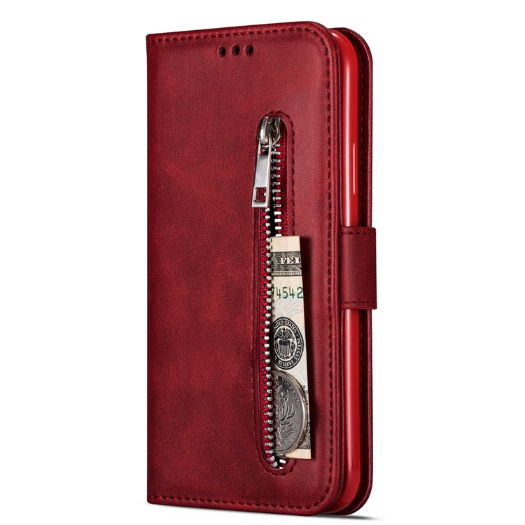 Zipper Pocket Leather Wallet Stand Case for iPhone 11 Pro Max 6.5 inch (2019) - Red-2