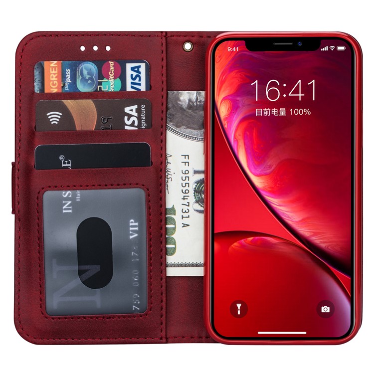 Zipper Pocket Leather Wallet Stand Case for iPhone 11 Pro Max 6.5 inch (2019) - Red-5