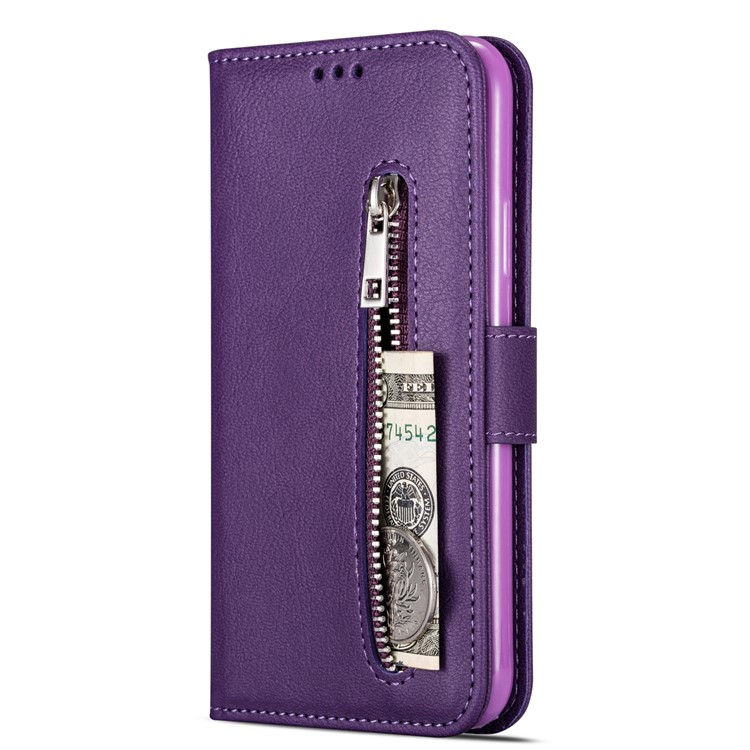 Zipper Pocket Leather Wallet Stand Case for iPhone 11 Pro Max 6.5 inch (2019) - Purple-2