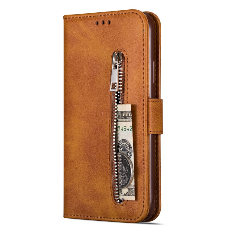 Zipper Pocket Leather Wallet Stand Case for iPhone 11 Pro Max 6.5 inch (2019) - Brown-2