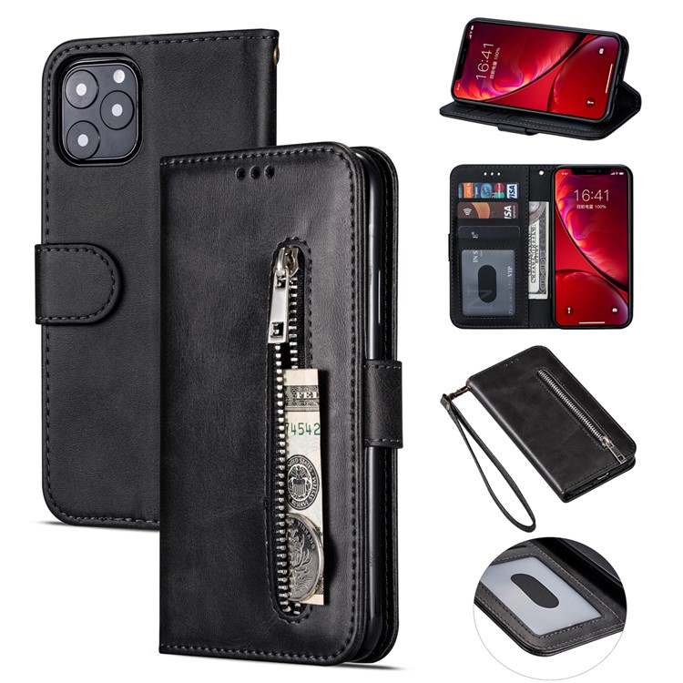 Case de Billetera de Cuero de Bolsillo Con Cremallera Para Iphone 11 6.1 Pulgadas (2019) - Negro