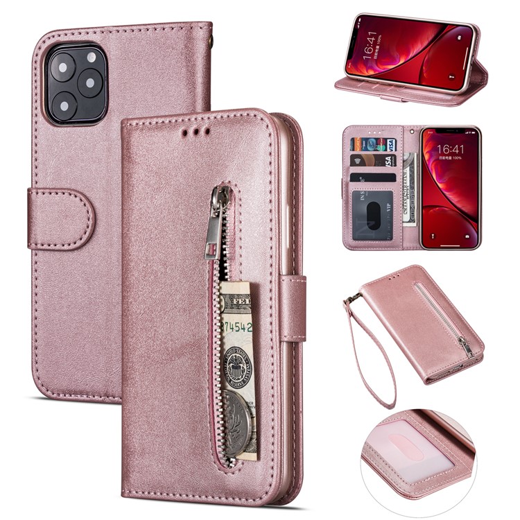 Zipper Pocket Leather Wallet Case for iPhone 11 6.1 inch (2019) - Rose Gold-1