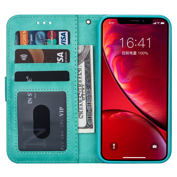 Caixa de Carteira de Couro Com Zíper Para Iphone 11 6,1 Polegadas (2019) - Ciano-4