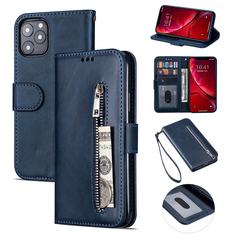 Zipper Pocket Leather Wallet Case for iPhone 11 6.1 inch (2019) - Blue-1