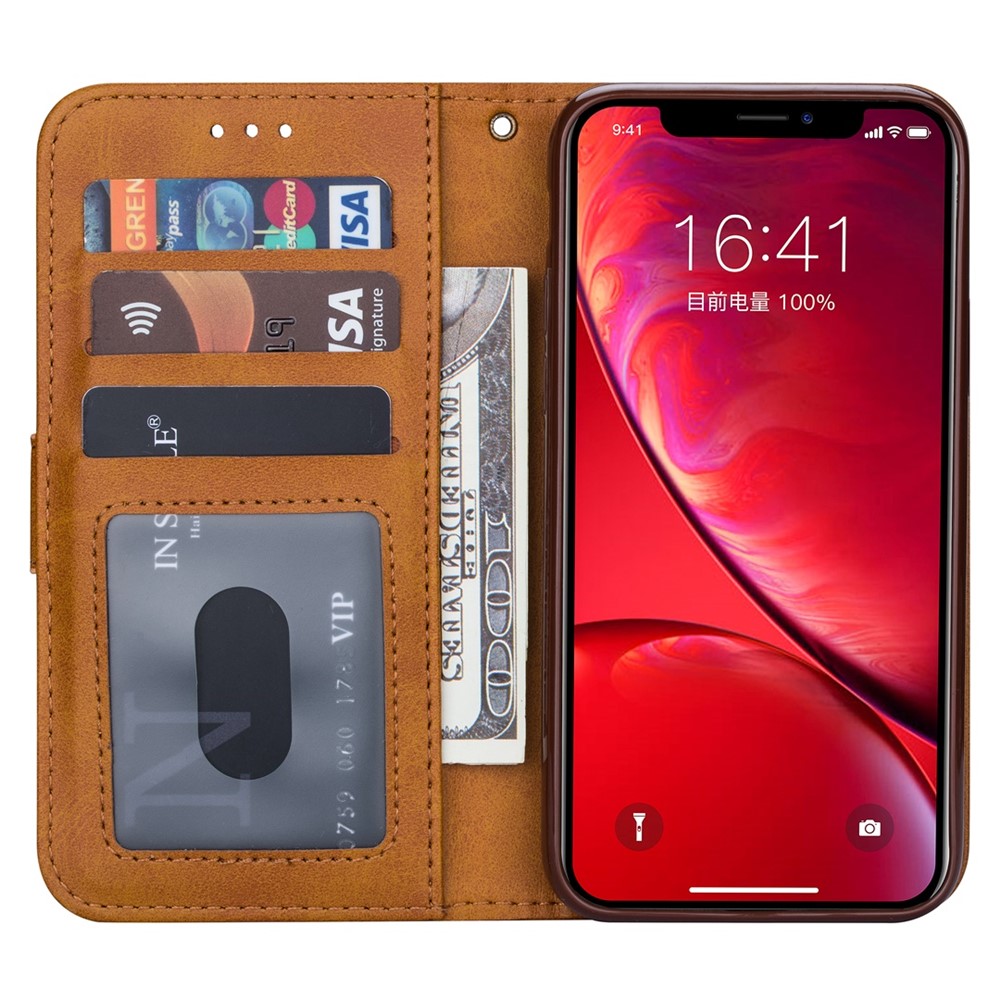 Caixa de Carteira de Couro Com Zíper Para Iphone 11 6,1 Polegadas (2019) - Castanho