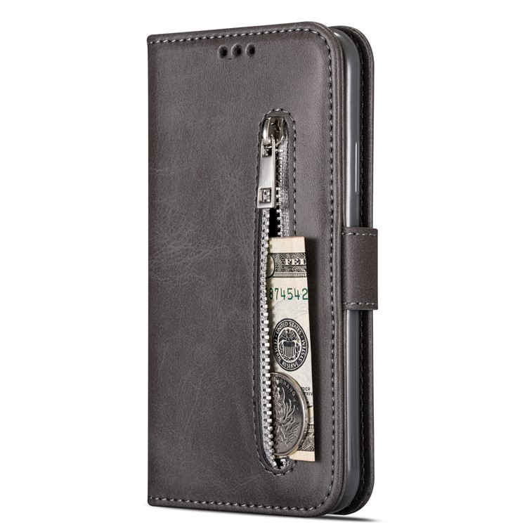 Zipper Pocket Cell Phone Leather Wallet Case for iPhone 11 Pro 5.8 inch (2019) - Grey-2