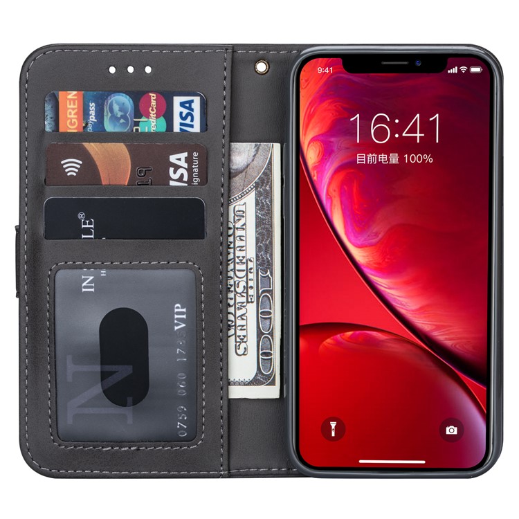 Étui de Portefeuille en Cuir de Téléphone Portable à Glissière Pour Iphone 11 Pro 5.8 Pouces (2019) - Gris-5